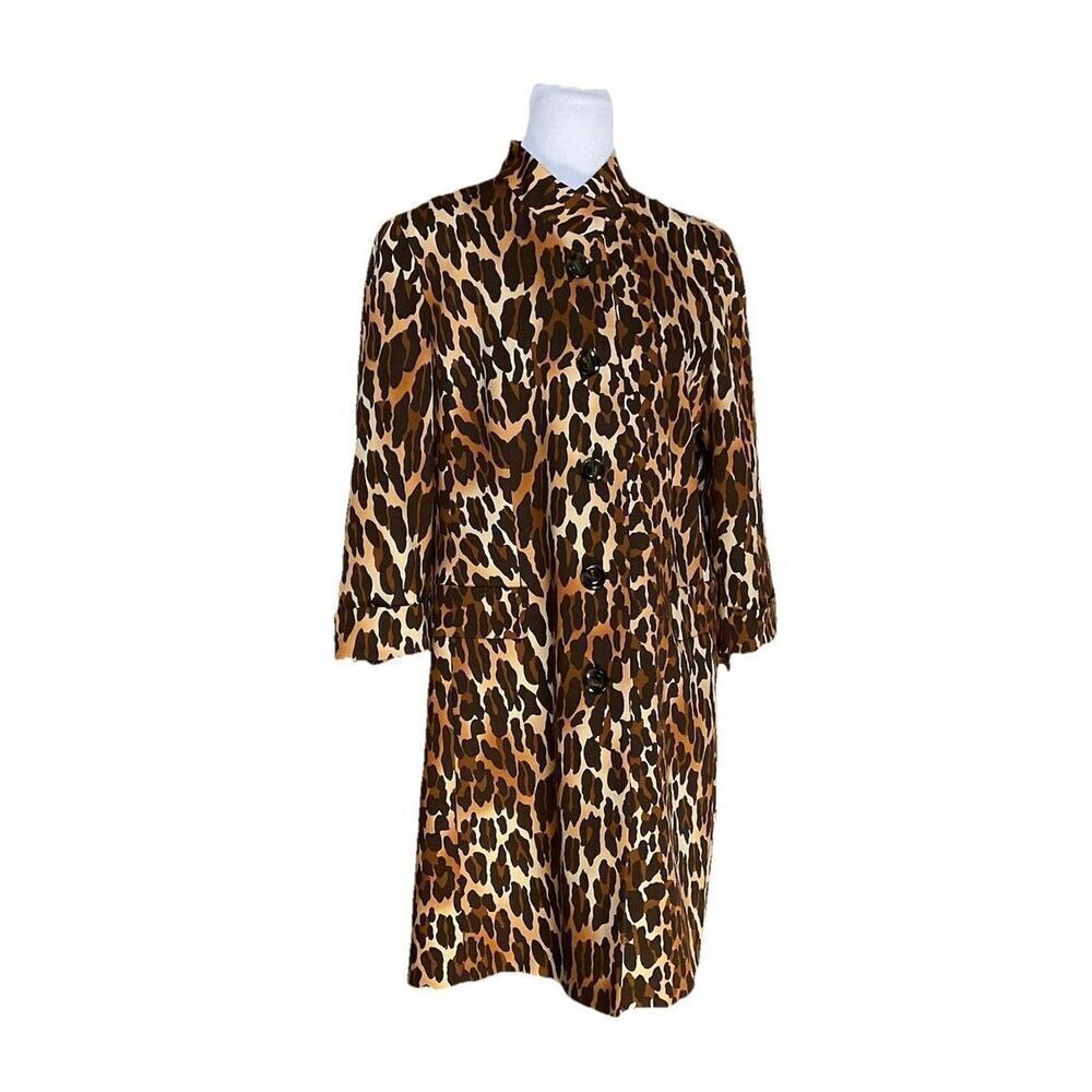 Kasper Size 14 Leopard Print Trench Coat Brown Tan Animal Print Commuter Office